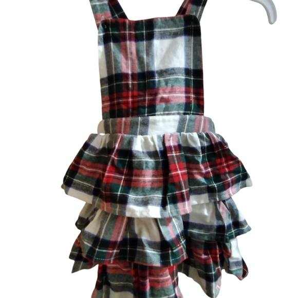 NWOT Christmas flannel plaid smock overall dress with ruffles red green white 4T - Picture 2 of 4